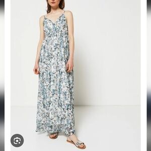 Molly Bracken Elegant Blue and White Maxi Dress